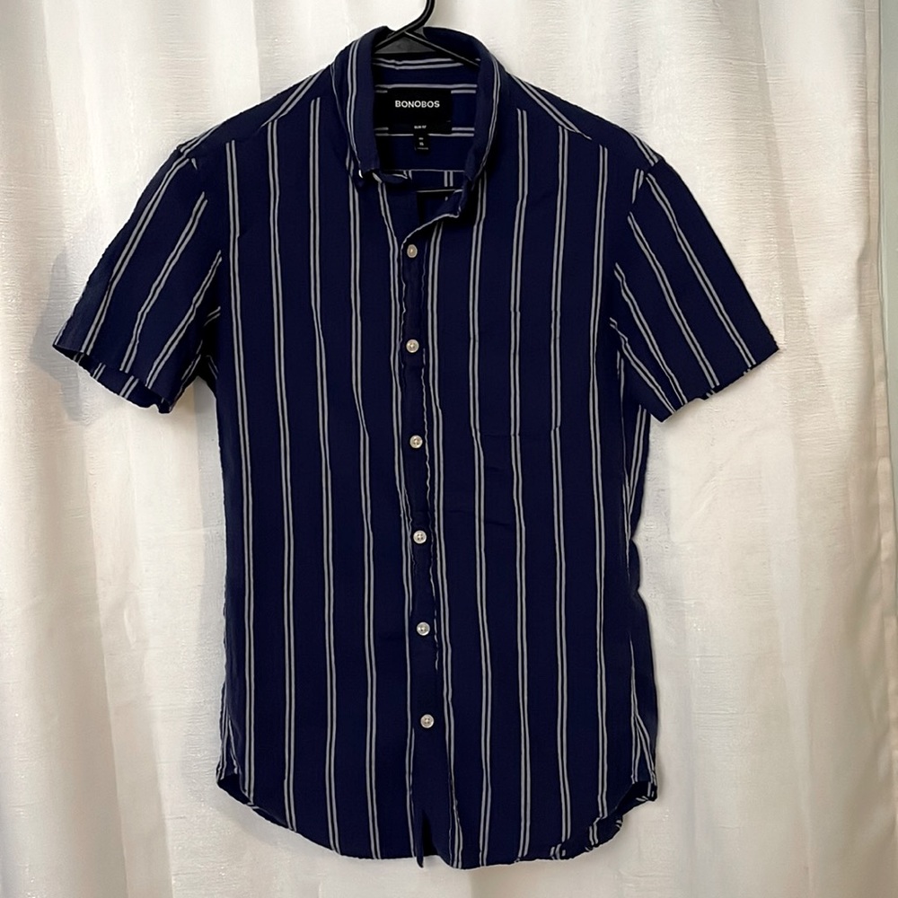 Bonobos striped slim fit navy shirt size XS